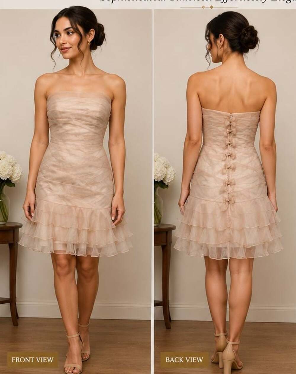 David's Bridal Mikado Strapless Ruched Tiered Organza Ruffle Dress